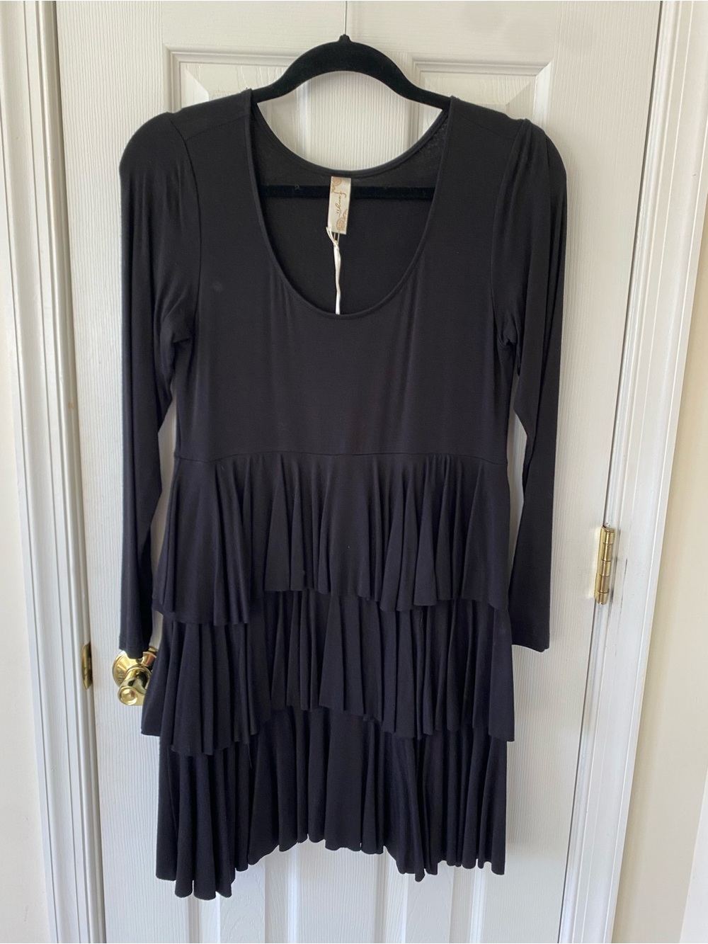 Black Long-Sleeve Tiered Ruffle Mini Dress